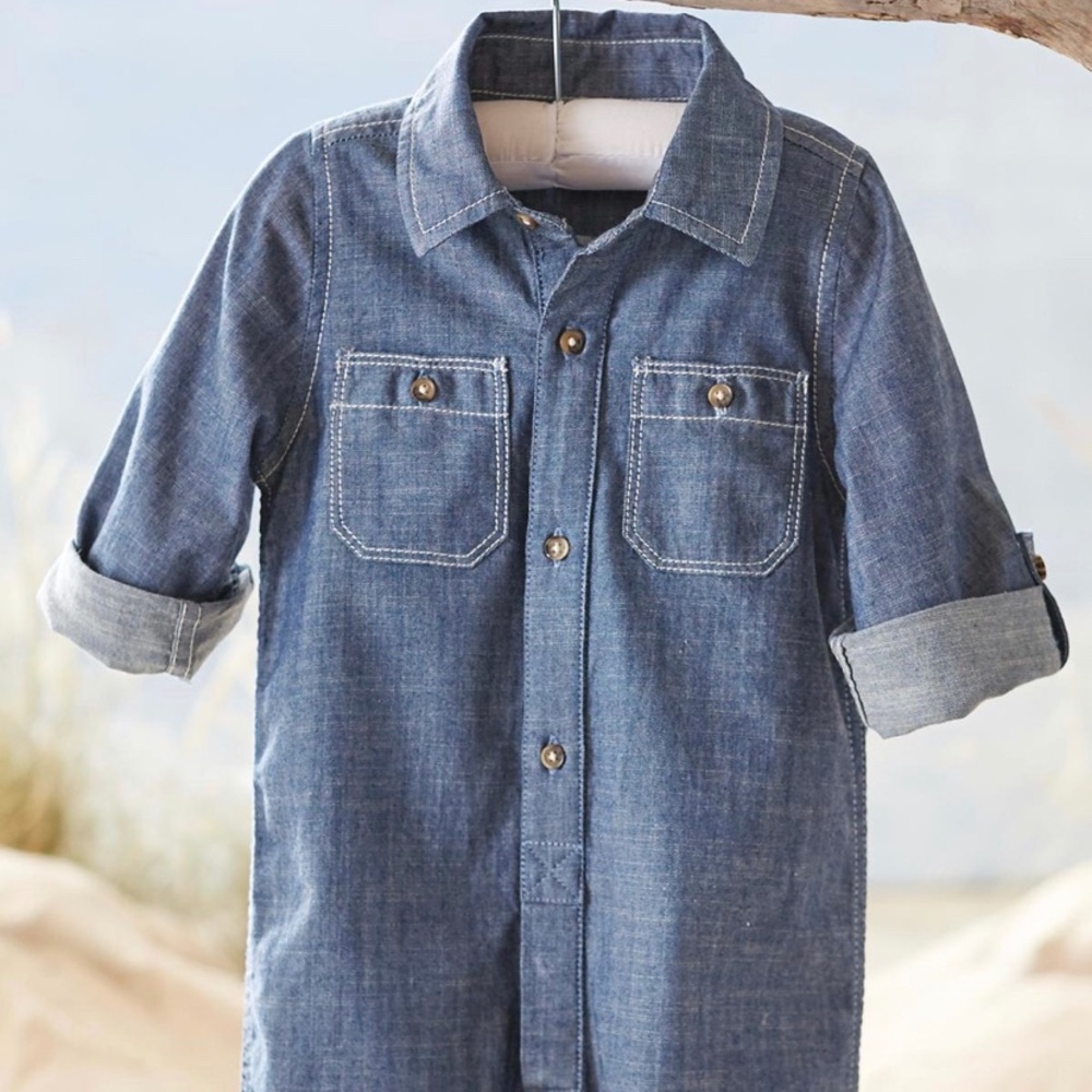 Mud pie boys chambray one piece, size 6-9 months